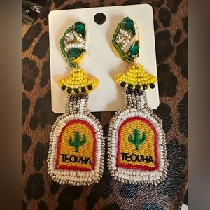 Beaded Tequila Bottle Earrings - Yellow and Green